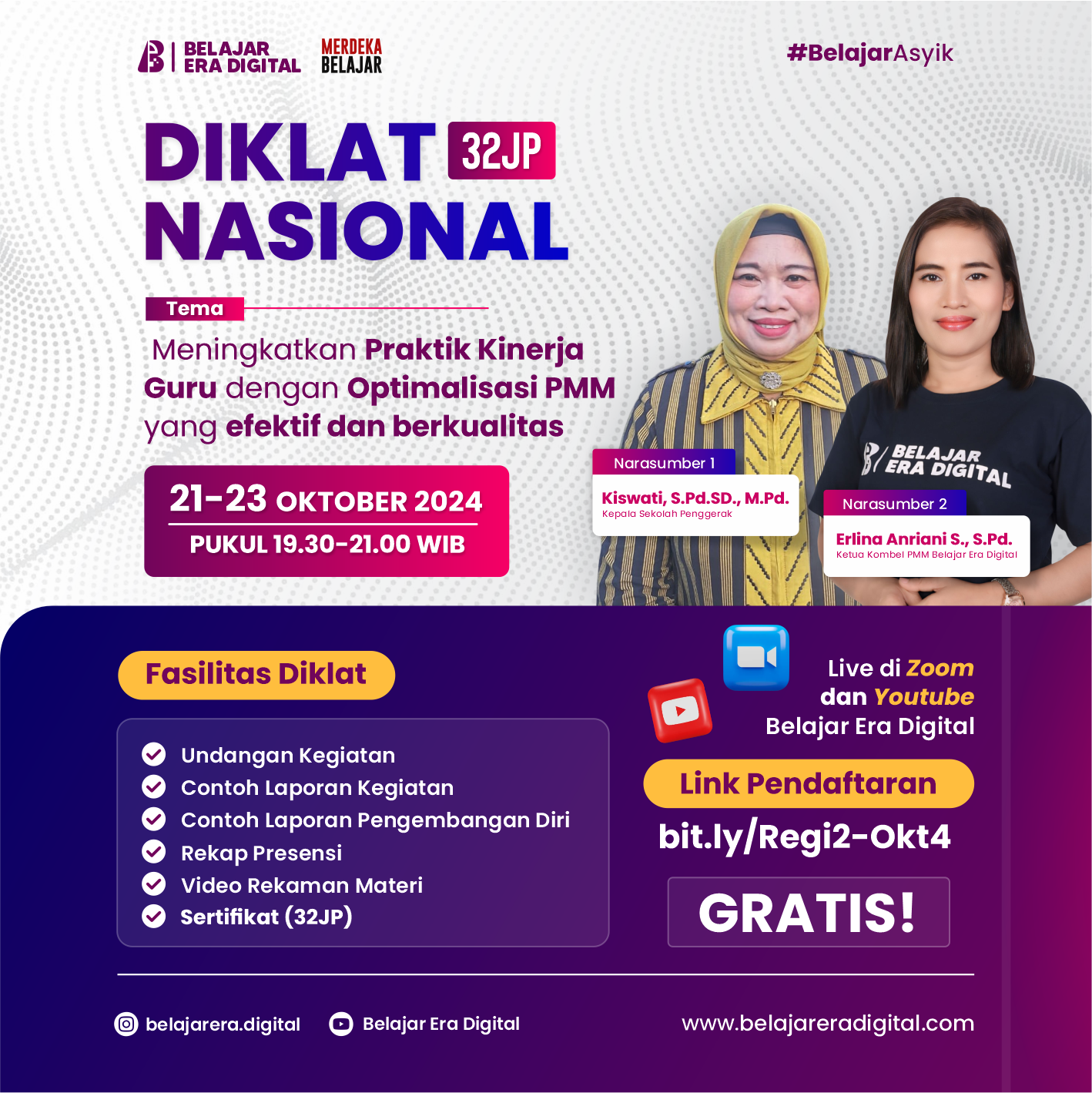 Diklat 32 JP : Meningkatkan Praktik Kinerja Guru dengan Optimalisasi PMM yang efektif dan berkualitas (21-23 Oktober 2024)